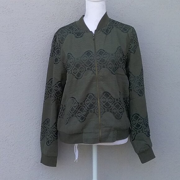 Blue Rain Women's Jacket Zipper front Green Lace Size Small Bomber Preppty0659-G - Picture 7 of 8